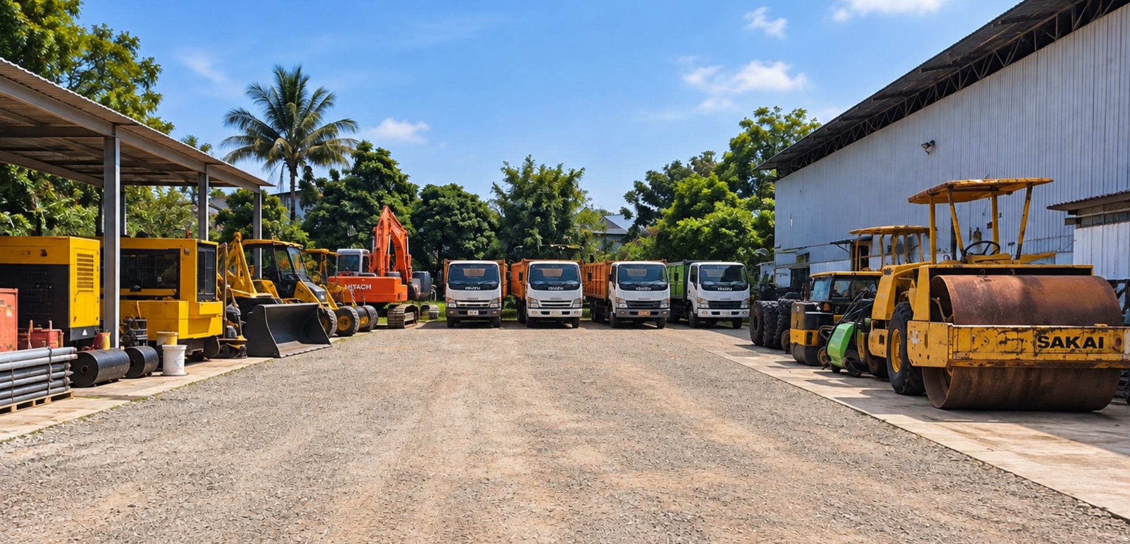 SUSM machinery fleet with excavators, lorries and road rollers